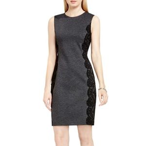 Gray Patterned Black Panel Sheath Dress